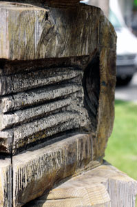 A close-up of the statue at Tomkins Park