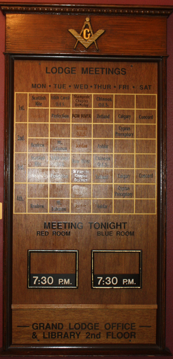 The board that informs of lodge meetings in the building The board that informs of lodge meetings in the building